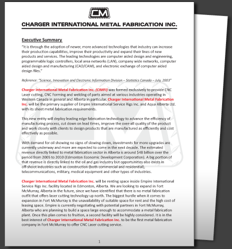 Print, Illustration, Business Forms: Charger Metal Corporate Overview (Executive Summary)