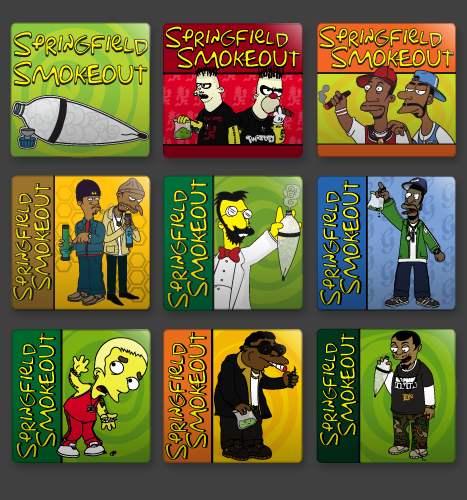 Illustration, Print, Character Design: Springfield Smokeout Stickers (Stick-Ups)